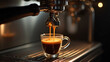 © Sumi - Espresso pouring from machine into a clear glass cup