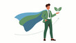 © Hakagraph - Heroic businessperson in cape presenting seedling.