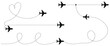 © ayat 02 - Airplane route with dotted flight path and flying plane symbol featuring twisted, curved, straight, and heart shaped dashed trace lines for travel concept vector illustration.