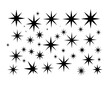 © Wajah - Collection of various-sized, black, pointed stars on a white backdrop