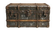 © su - Vintage metal trunk chest used for storage and industrial decor isolated on white background