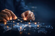 © praewpailyn - Global network map with glowing connection points supply chain resilience automation highlighted by hands arranging illuminated links over digital world map conveying logistics coordination