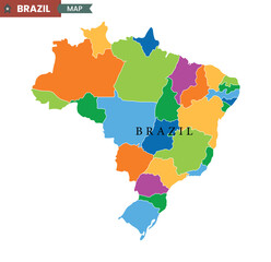  Colourfull Map of Brazil. Country map icon. Political map of Brazil. Vector illustration.