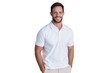© The Stock Guy - Portrait of a smiling man in a white polo shirt standing isolated on transparent background