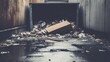 © Azax - An overflowing dumpster filled with discarded packaging material and general waste sits in a grimy outdoor setting with wet ground reflecting the dark scene