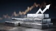 © florynstudio3 - Stacked silver bars with an upward trending arrow, hinting at financial growth, against a blurred chart background