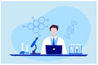 © panchanok - Professional scientists and chemical researcher working and analysis in laboratory experiment vector Illustration. Medical laboratory, research experiment biology molecular concept.