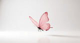 Zarter rosa Schmetterling schwebt anmutig im sanften Licht auf reinwei�em Hintergrund elegant und leicht. AI Generated