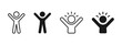 © Chelpanoff - Happy person icon with raised arms. Joyful human figure pictogram. Success, celebration and positive emotion concept for business, achievement, motivation and user interface design.