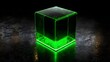 © irawan - Glowing Green Cube on Dark Surface - Futuristic Digital Art.