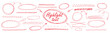 © A_Y_N - Red pen strokes forming round circle underline shapes with hand drawn doodle arrow elements creating vector set kit bundle for highlight text using scribble oval lines in playful layout.
