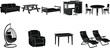 © MONIRUZZAMAN - Set of black furniture silhouettes including sofa bed table chair and lounge icons isolated on white background interior design collection