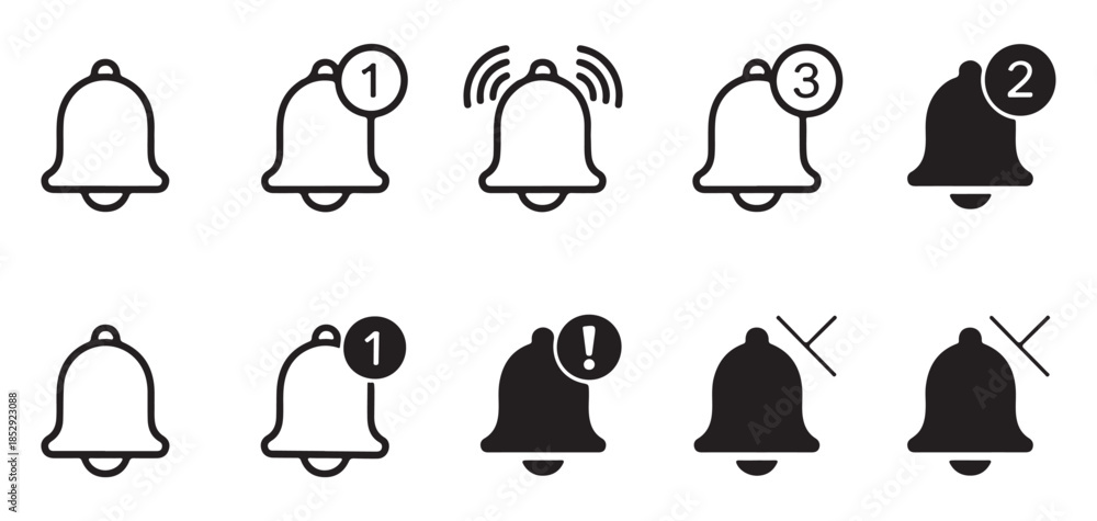 Notification Bell Pdf Collection of bell notification icons in outline and filled styles with ...