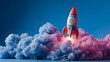 © irawan - Rocket Ship Launching into the Sky with Colorful Smoke and Clouds, Space Exploration Concept.