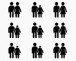© Amrita - A collection of simple black silhouette icons depicting pairs of people