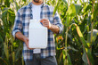 © Serhii - Farmer holding pesticide bottle in corn field for crop protection