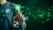 © MONIRANI - A person interacting with a futuristic digital interface with glowing green checkmarks