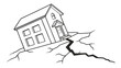 © Nur - A house tilting on cracked ground, illustrating an earthquake or ground instability.