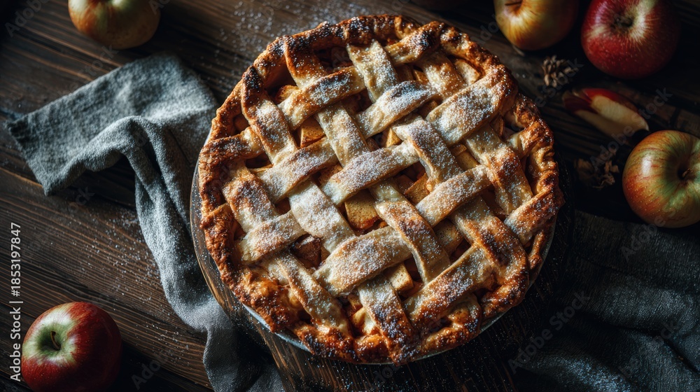 Rustic Apple Pie R Traditional Apple Pie with Rustic Lattice Crust on Wooden Table Stock ...