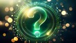© Natasha - Shiny Green Question Mark In A Circle Beautiful Blurry Light Spots Background Ai Generative
