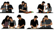 © Simone Matos - Romantic loving couple cooking preparing food together at kitchen in various sweet moments