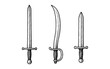 © Frodo - Hand drawn sword collection: vintage sketch of three historical blades