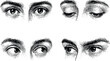 © MDABDUR - Set of hand drawn human eye pairs looking in different directions vintage engraving style sketch illustration