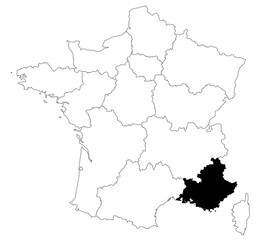  Map of Provence alpes cote D'Azur departments in France country on white background. single departments map highlighted by black colour on France map. French Republic