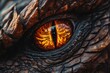 © mehaniq41 - Close-up of reptilian eye with fiery orange hues in detailed scales. Captures textured pattern and intense gaze. Dark background enhances focus. Neural network AI generated
