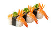 © Nicolae - Delicious shrimp sushi nigiri isolated PNG, traditional Japanese cuisine with rice and seaweed on transparent background, healthy seafood dish