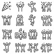 © CrazyJuke - Celebration Icon Set: A collection of celebratory icons, including people, confetti, and musical notes, perfect for design and illustrating joyous occasions.