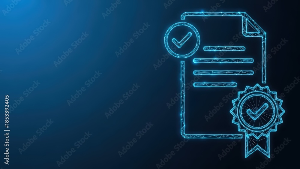 Digital document with a verified checkmark indicating approval and ...