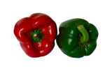 whole red and green bell peppers isolated