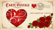 © Jasavantpatel - Retro valentine card or postcard with red heart and roses. Romantic vector card in vintage style with place for text, calligraphic inscription I love you and words Happy Valentines ... See More