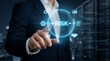 © CuteBee - Businessman meticulously manages complex financial risks, interacting with an innovative holographic display for strategic data and business metrics in a high-tech server environment.