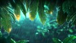 © projek - Rainy tropical forest scene with green leaves and water drops closeup