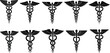 © Md - Set of black caduceus medical symbols with wings on isolated for healthcare and medicine