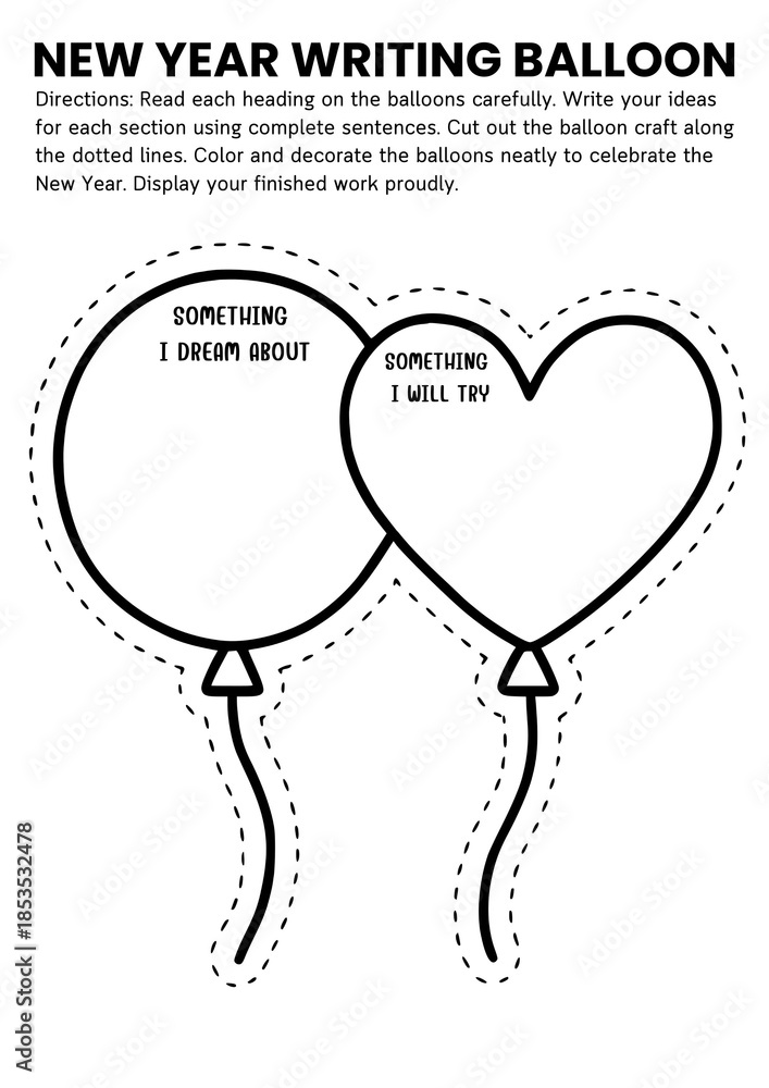 New Year balloon writing prompt craft for grades 2–6! Focuses on goal ...