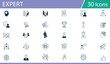 © Hafeza - Grid of 30 blue and black line icons for business, innovation, and personal growth, ideal for strategic vector illustration content