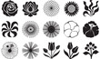 © Javed - Collection of various black and white flower illustrations on a plain white background.