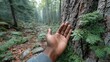 © naphat - Coast Forest Getaway Hand Touching Tree Bark in Enchanted Green Forest Setting