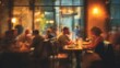 © rendy - Blurred interior scene shows people dining at tables in ambient light