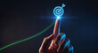 © Nur - Achieving Business Goals A Hand Reaching for Success with a Glowing Target and Upward Trend Line Symbolizing Growth and Strategic Planning in a Corporate Setting