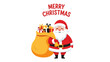© akmal - A Festive Vector Illustration of Santa Claus Holding a Bag of Gifts with 'Merry Christmas' Text Overhead