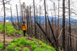 © unai - Hiker contemplating burned forest in jasper national park after wildfire
