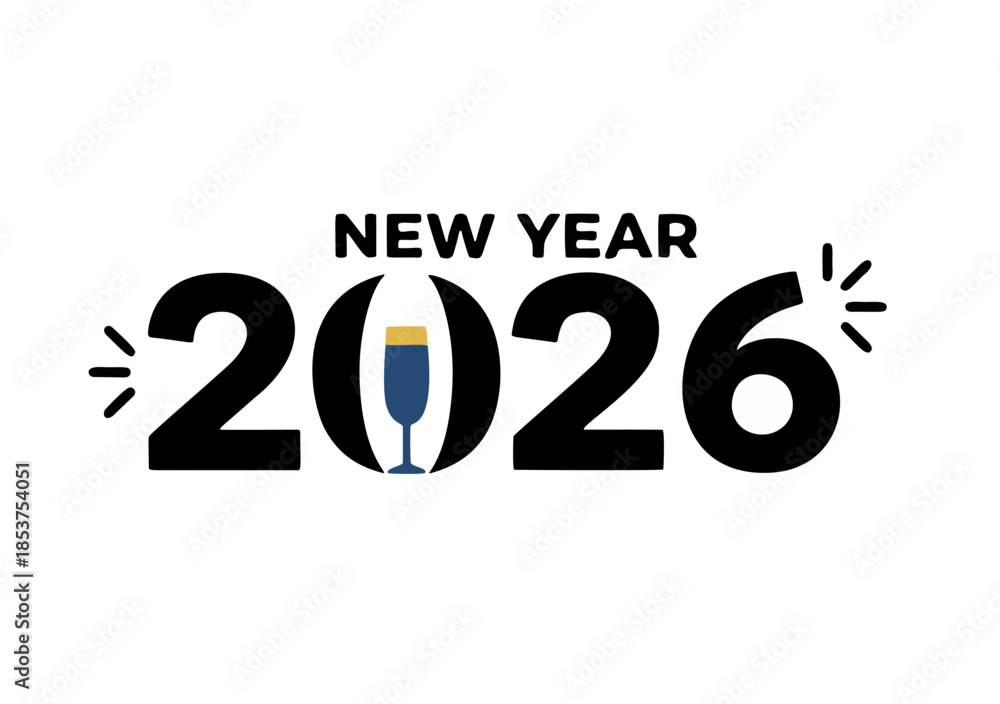 New Year 2026 Celebration with Champagne Toast - Festive Holiday Graphic