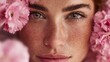 © AnnovaGraphics - Close-up portrait of a beautiful woman with freckles and pink flowers