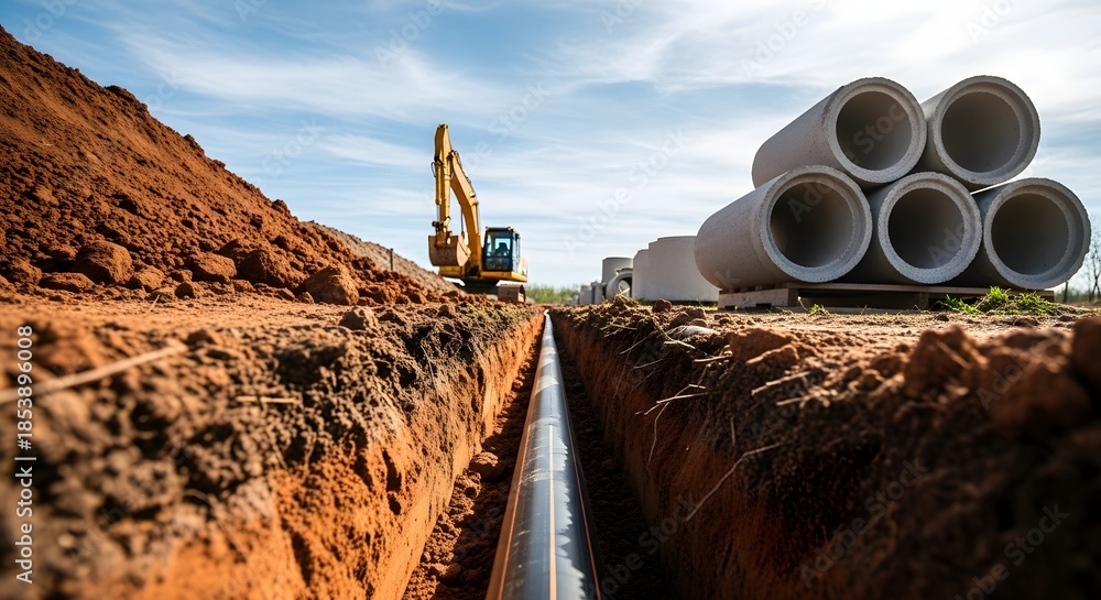 Underground Pipe Installation Construction of Pipeline in a Trench with ...