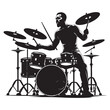 © NUR - set of black drummer musician drumming drums vector silhouettes isolated on white background