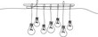 © Mofazzelh - One continuous line drawing of hanging lightbulbs on house ceiling rooftop. Poster for wall decor interior design. one line Icon drawing